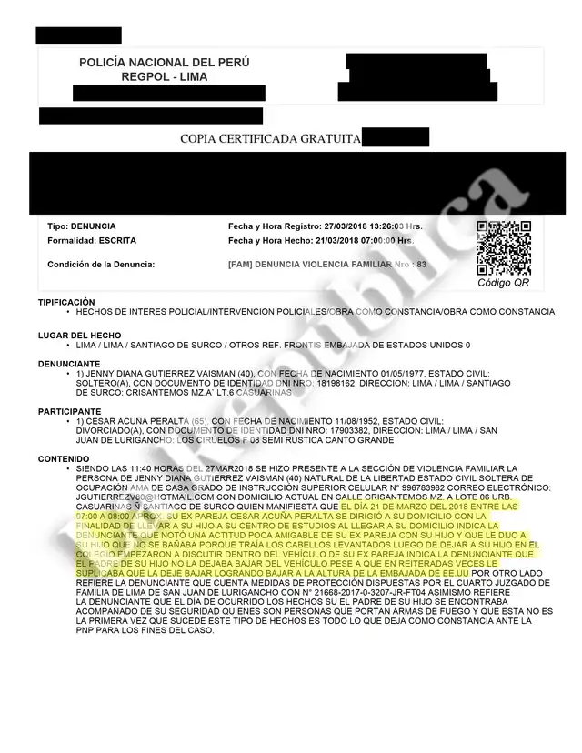 Denuncia contra César Acuña del 27 de marzo de 2018. Foto: La República.   