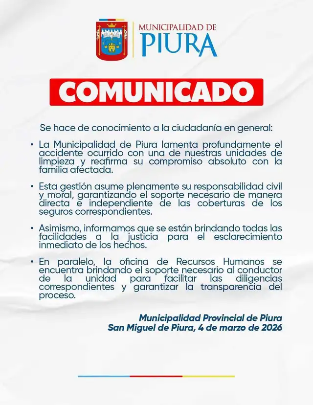  Comunicado de la Municipalidad Provincial de Piura.   