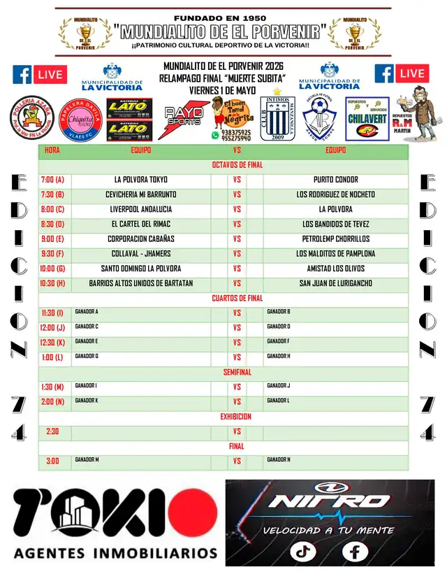 Partidos del Mundialito de El Povenir 2026 este 1 de mayo. Foto: Facebook/Mundialito de El Porvenir  
