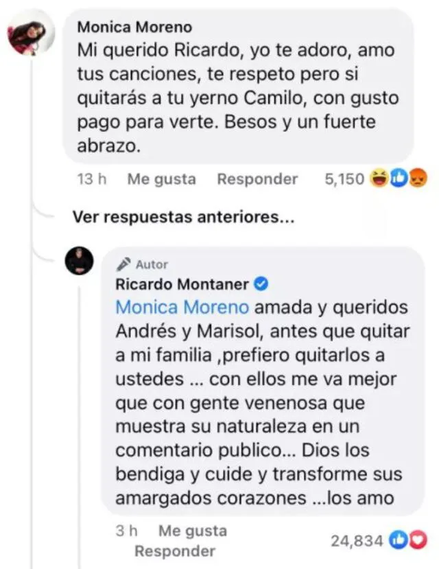 Ricardo Montaner y su contundente respuesta a una seguidora que criticó a Camilo.