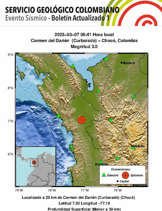 Último sismo en Colombia. Foto: @sgcol/ Twitter   