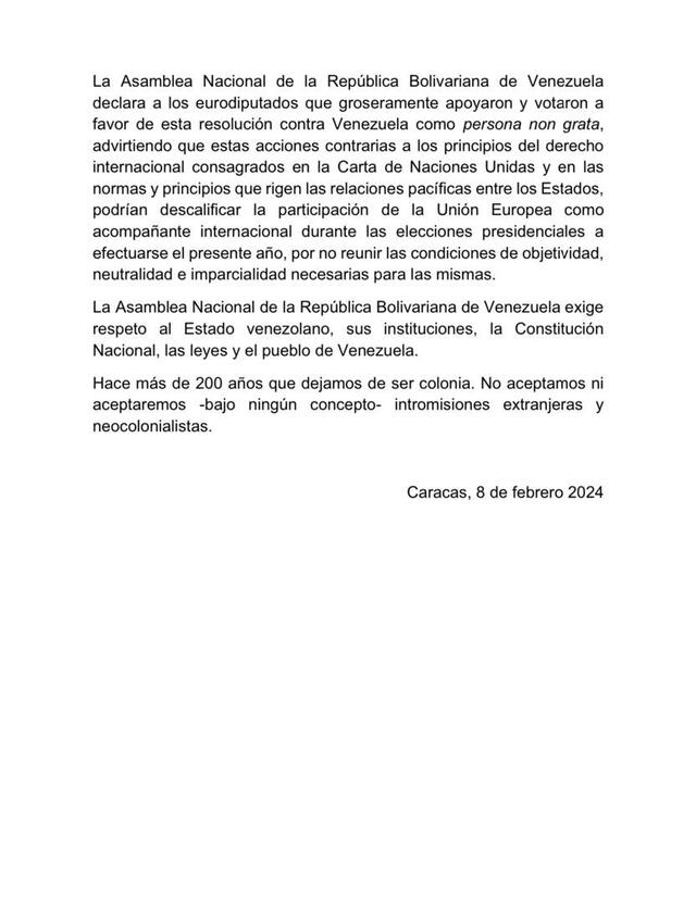 Parlamento Europeo no reconocerá elecciones en Venezuela si no participa María Corina Machado | Jorge Rodríguez | Asamblea Nacional | X