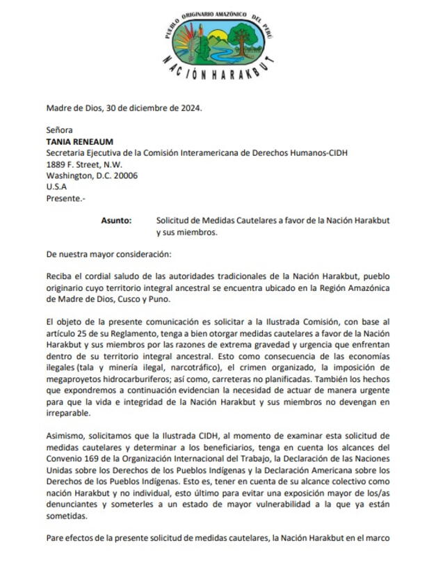  Documento de la Nación Harakbut para la CIDH. 