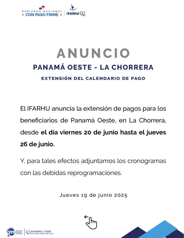 En este comunicado, el Ifarhu oficializó el nuevo calendario de pago de becas 2025. Foto: Ifarhu   
