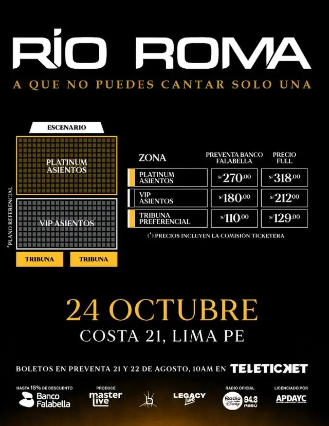 La preventa de entradas será el 21 y 22 de agosto en Teleticket, con un 15 % de descuento para tarjetas Falabella. ¡No te pierdas este reencuentro musical!