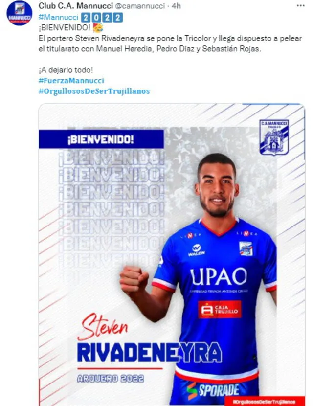 Steven Rivadeneyra jugó seis partidos en el 2021. Captura: Twitter de Carlos Mannucci.