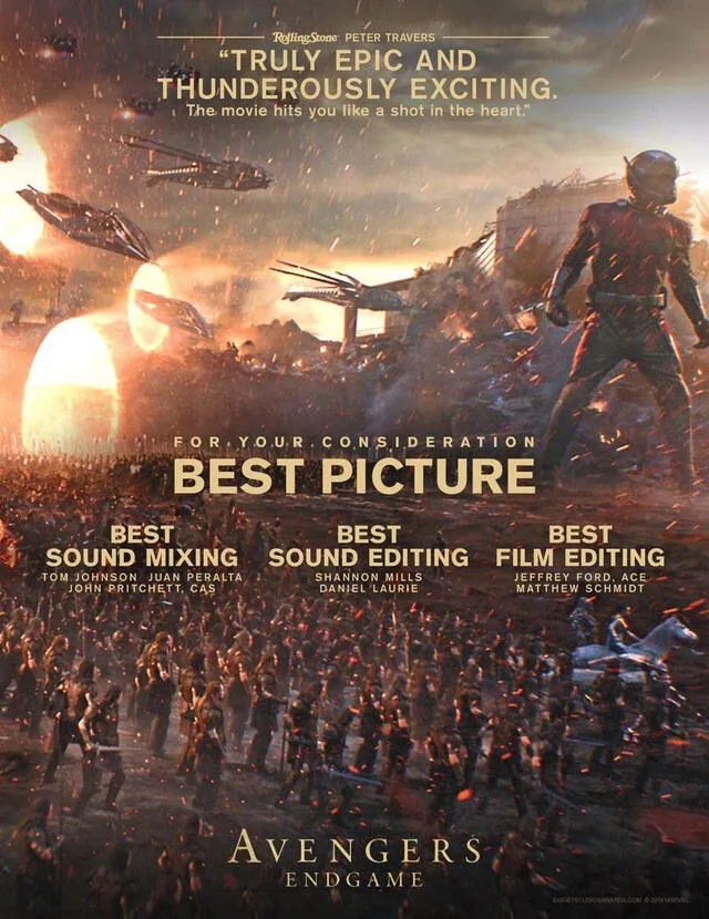 Avengers Endgame, presenta poster oficial para su carrera a los Oscar