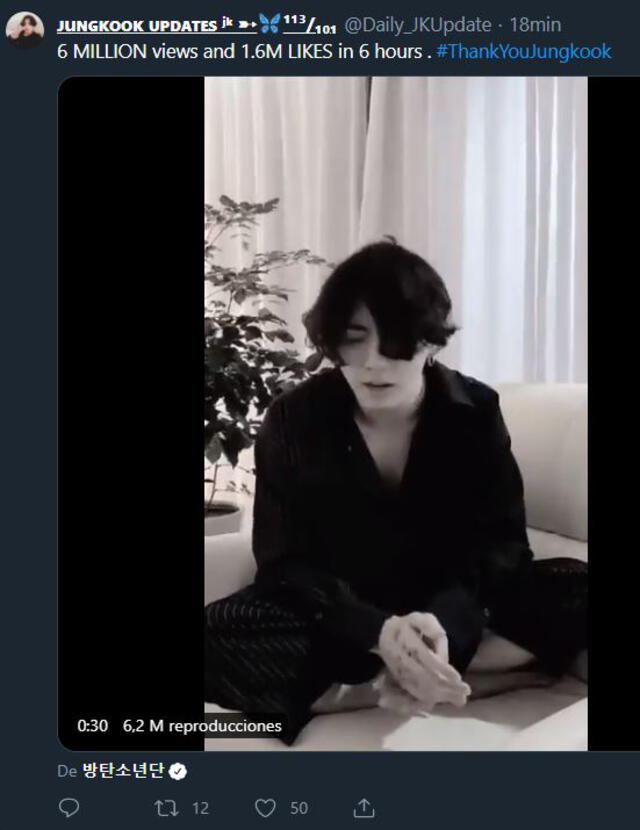 Post de Jungkook de BTS cantando a capela "Savage love remix". Foto: Captura Twitter