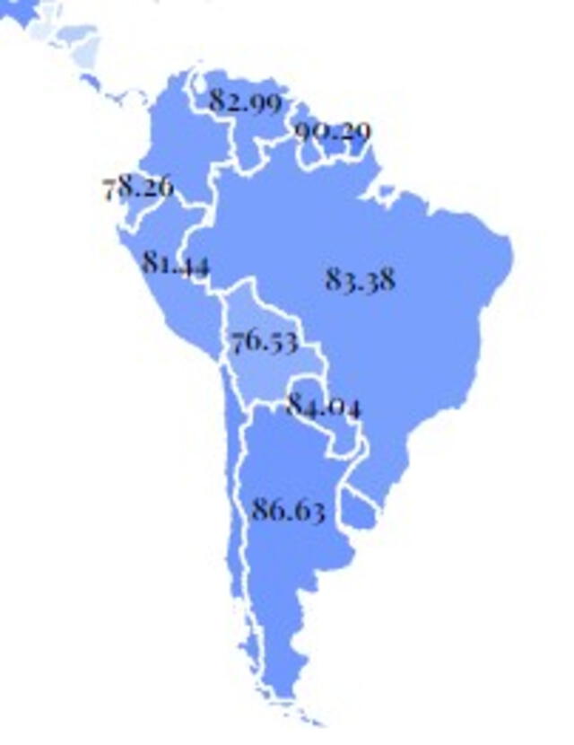  Nivel de Coeficiente Intelectual en países de Sudamérica. Foto: Wisevoter.<br><br>    