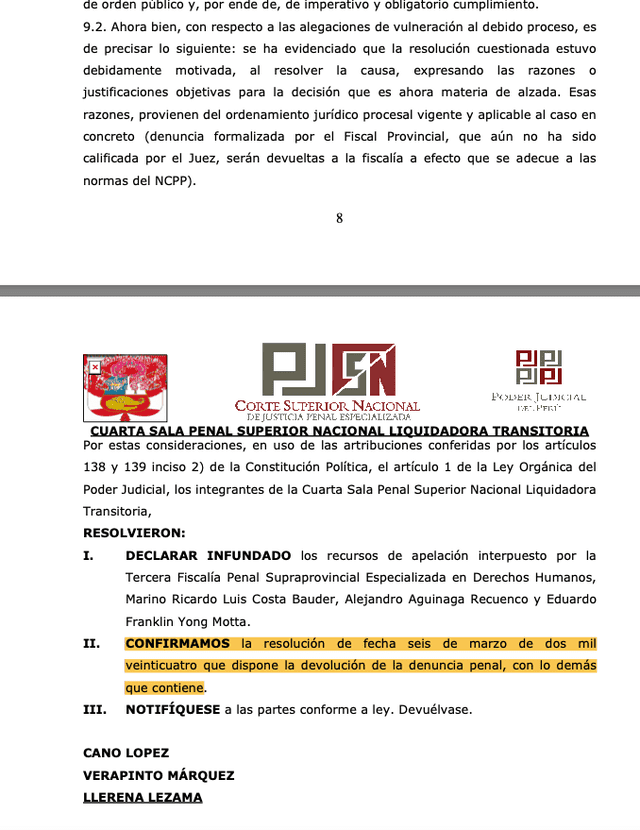 Resolución publicada por El Comercio y a la que La República también tuvo acceso.   