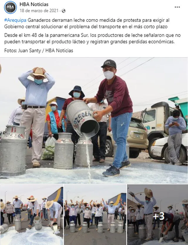 Imágenes de ganaderos derramando la leche. Foto: captura en Facebook - HBA Noticias.