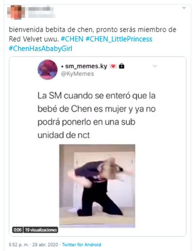 Meme alusivo al nacimiento de la hija de Chen de EXO. Captura Twitter.