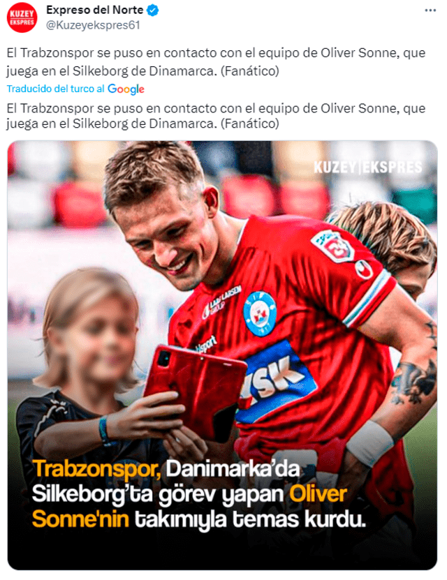  Oliver Sonne interesa en el Trabzonspor de Turquía. Foto: Twitter.   