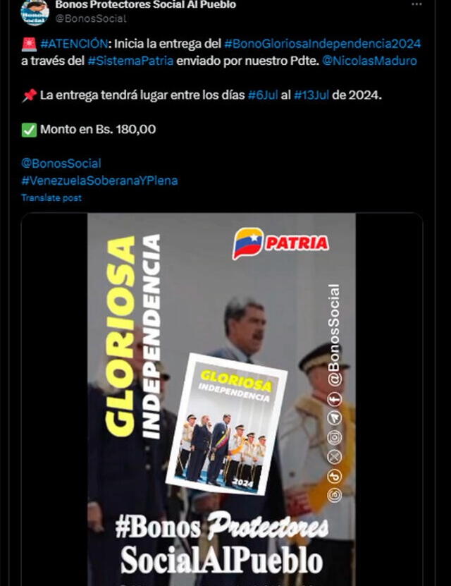 Anuncio del Primer Bono Especial de julio 2024. Foto: Bonos Protectores Social Al Pueblo Anuncio del Primer Bono Especial de julio 2024. Foto: Bonos Protectores Social Al Pueblo