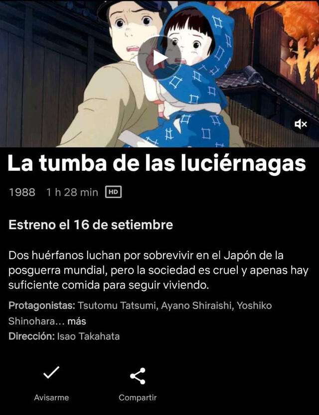  'La tumba de las luciérnagas' en Netflix. Foto: captura Netflix   