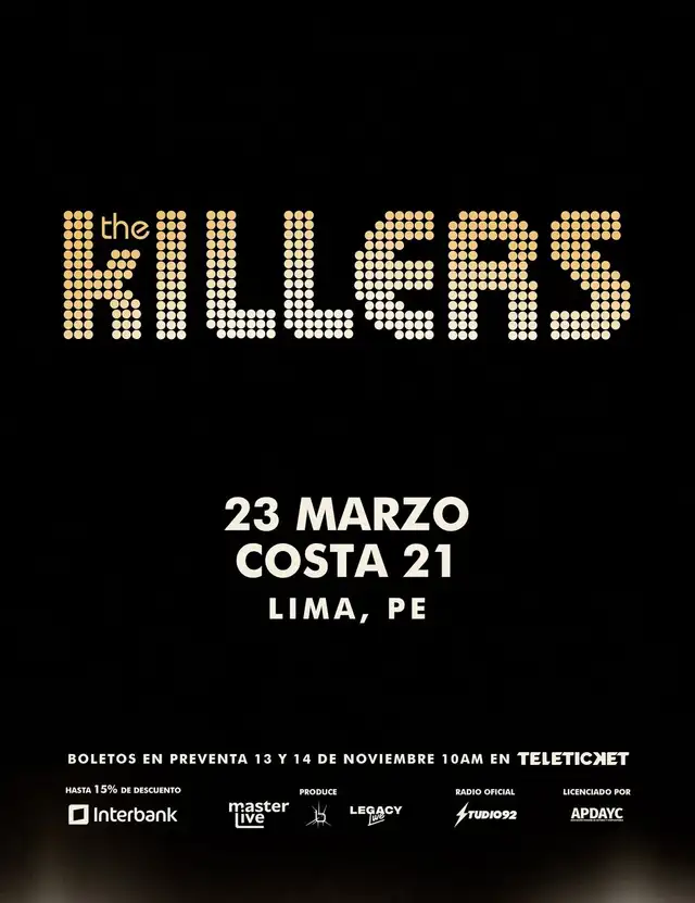 Fecha de preventa para el concierto de The Killers. Foto: Teleticket   