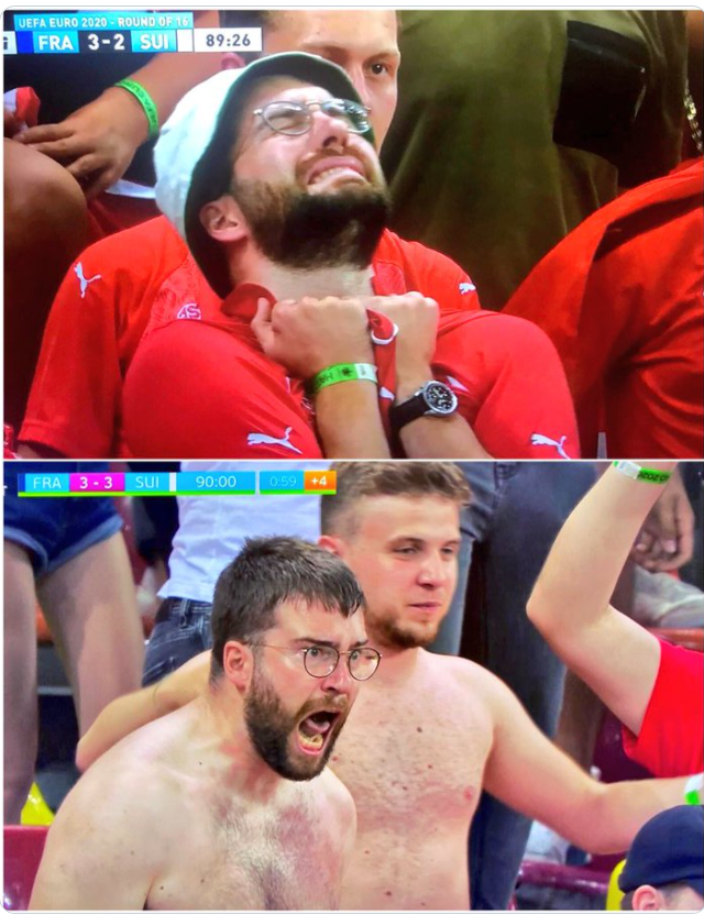 Hincha de Suiza se volvió viral por su reacción tras el empate de su equipo