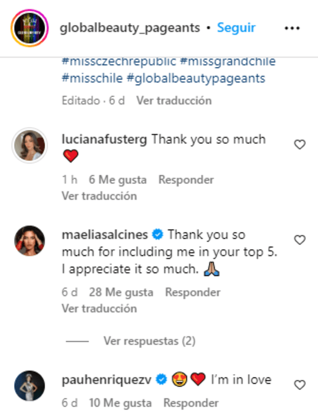 Luciana Fuster se mostró agradecida por su presencia en las predicciones del MGI. Foto: Instagram / Global Beauty Pageants.   