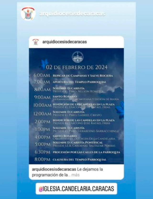 Cronograma del recorrido de la Virgen de la Candelaria 2024. Foto: composición LR/Instagram   