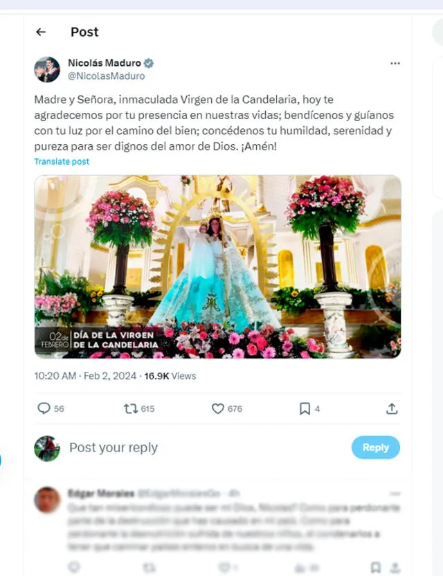 Nicolás Maduro se encomendó a la Virgen de la Candelaria. Foto: composición LR/X. Nicolás Maduro se encomendó a la Virgen de la Candelaria. Foto: composición LR/X.