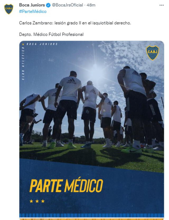 Parte Médico de Boca Juniors. Foto: captura Twitter