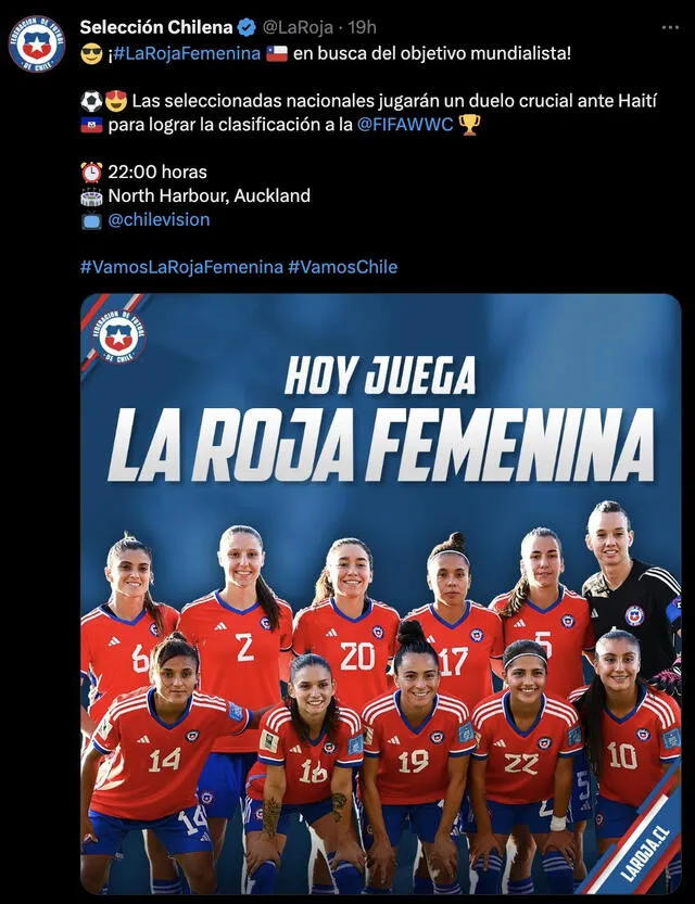  Conoce por dónde ver el partido de La Roja por el repechaje al Mundial Femenino 2023. Foto: Twitter/@LaRoja   