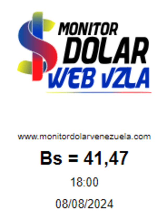 Monitor Dólar: tipo de cambio del dólar hoy, 8 de agosto de 2024. Foto: monitordolarweb Monitor Dólar: tipo de cambio del dólar hoy, 8 de agosto de 2024. Foto: monitordolarweb
