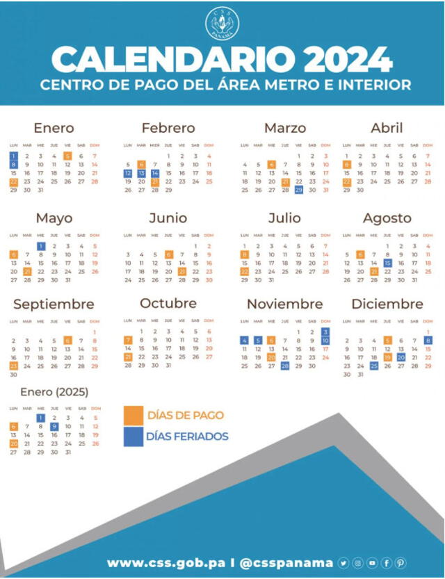 Calendario de pagos 2024 de la CSS por cheques. Foto: CSS   