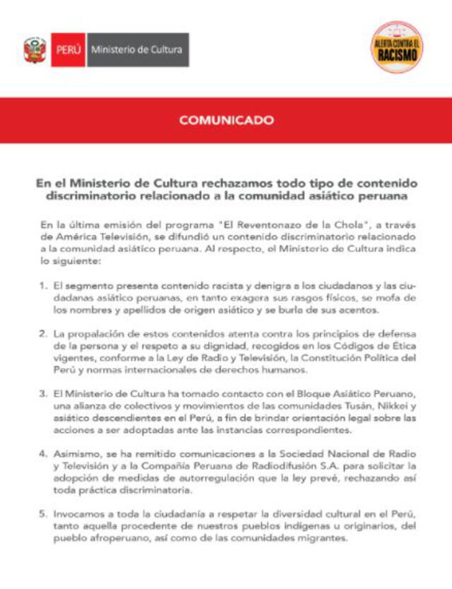 Publicación del Ministerio de Cultura  Foto: Twitter