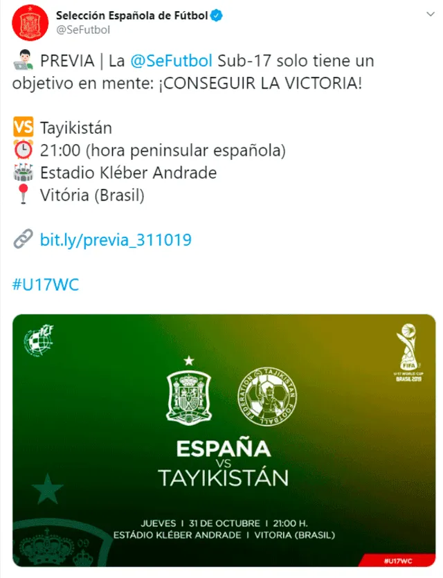 España vs Tayikistán Sub 17 EN VIVO: partido por el Mundial Sub 17