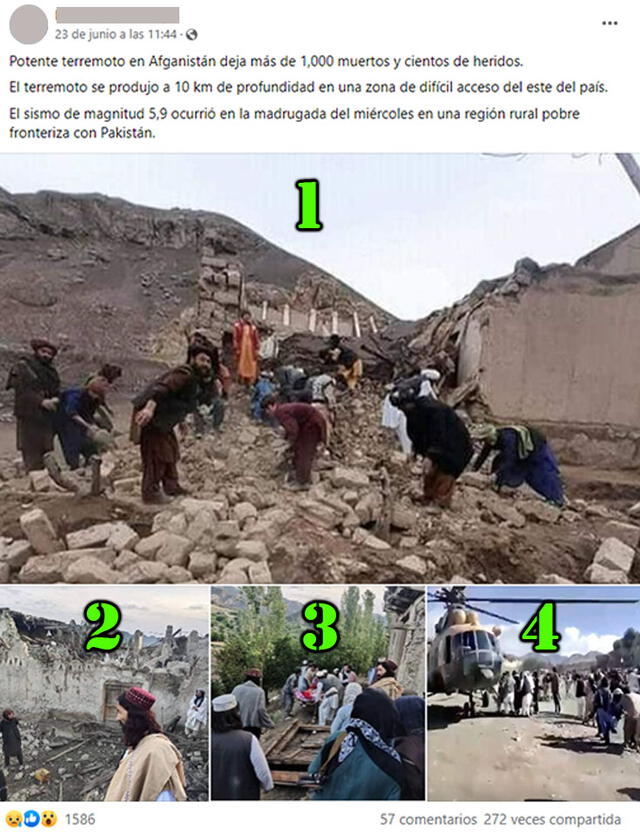 Publicación sugiere que estas imágenes corresponden al terremoto del 22 de junio de 2022 en Afganistán. Foto: captura en Facebook.