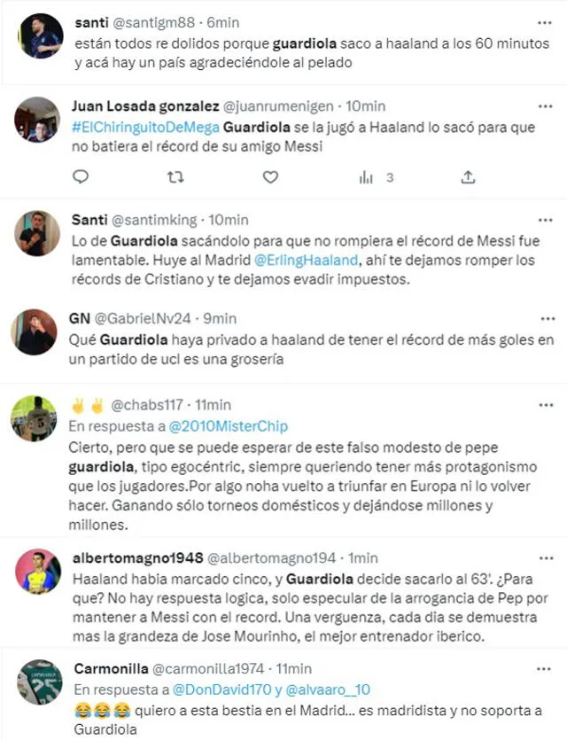 Comentarios en redes sobre Guardiola y Haaland. Foto: captura de Twitter   