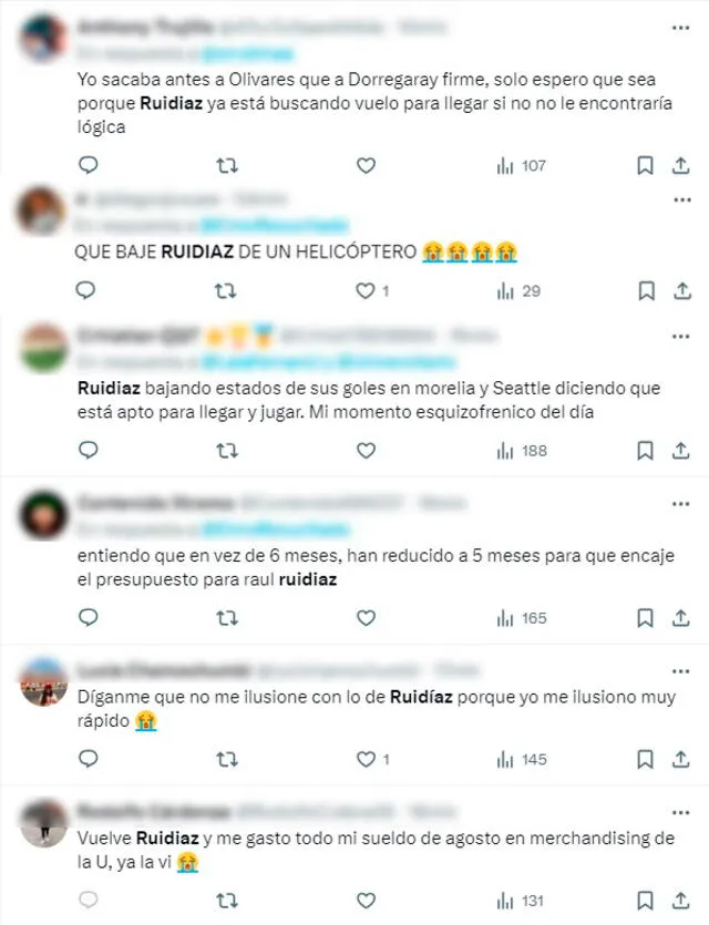  Comentarios de los hinchas sobre Raúl Ruidíaz. Foto: captura de X   
