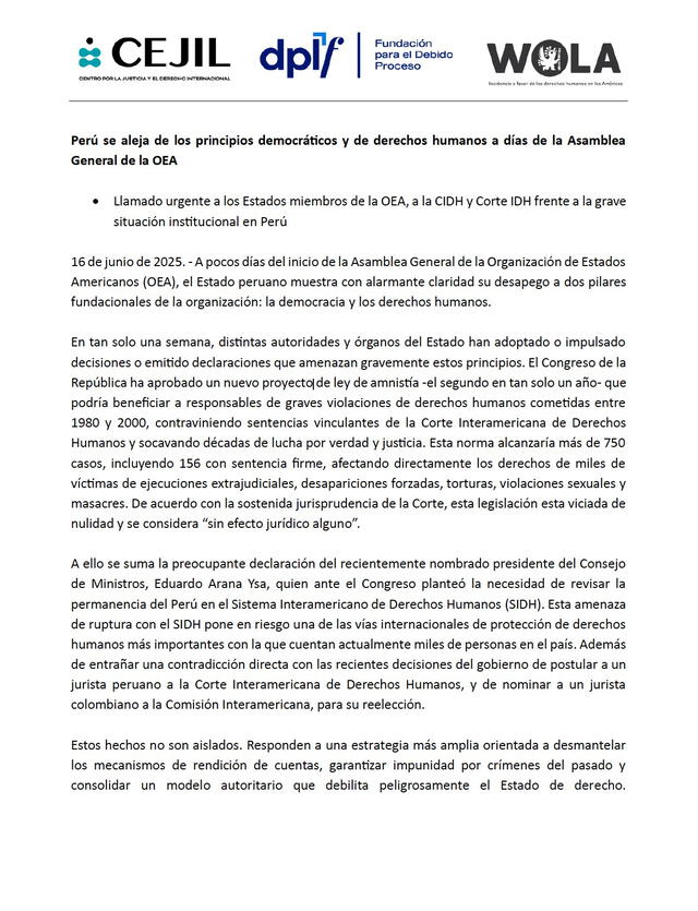 Comunicado de organizaciones internacionales sobre ley de amnistia. Comunicado de organizaciones internacionales sobre ley de amnistia.