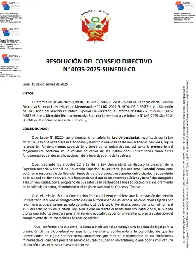 Universidades con licencia denegada podrán continuar brindando servicio educativo con condiciones. Foto: El Peruano.   