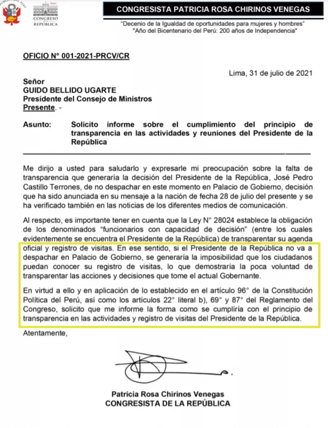 Congreso solicita a Guido Bellido que informe sobre registro de visitas de Pedro Castillo