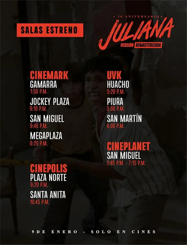 Horarios y cines en donde se exhibirá Juliana.