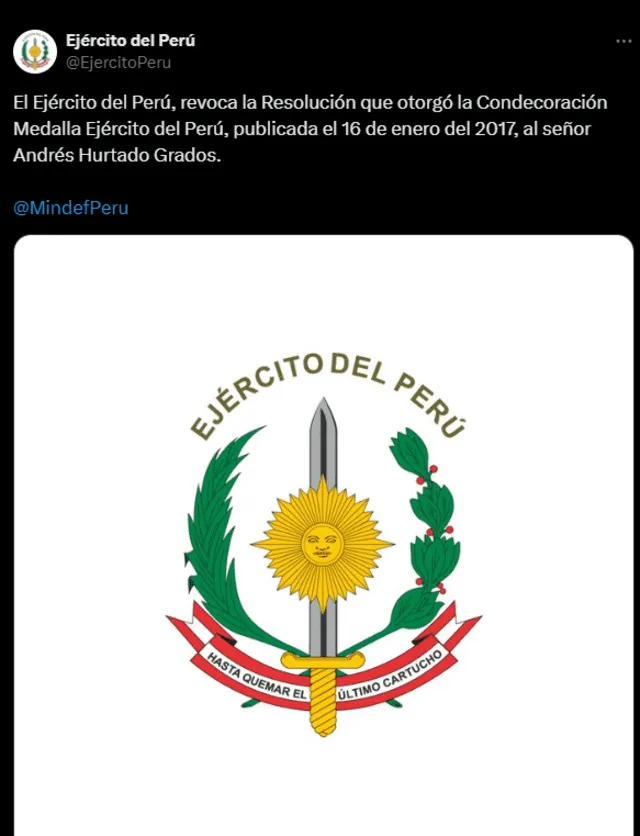 Comunicado del Ejercito. Foto: captura de X/Ejercito del Perú   