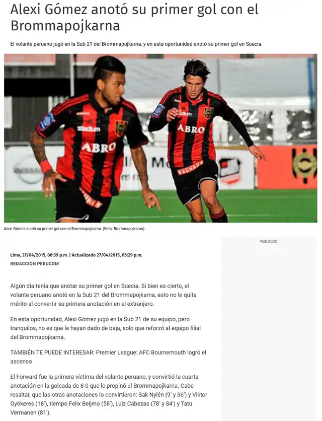 Alexi Gómez y Víktor Gyökeres anotaron en la goleada de la Sub-21 de Brommapojkarna ante Forward por 8 a 0. Foto: captura Alexi Gómez y Víktor Gyökeres anotaron en la goleada de la Sub-21 de Brommapojkarna ante Forward por 8 a 0. Foto: captura