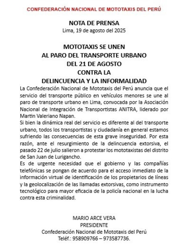 Mototaxistas se unen a paro