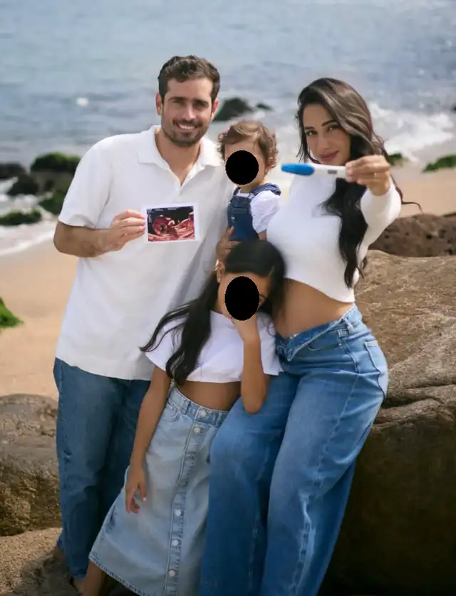 Valery Revello, su pareja Tomás Tudela, sus dos hijas anunciando que será mamá nuevamente. Foto: Instagram.  