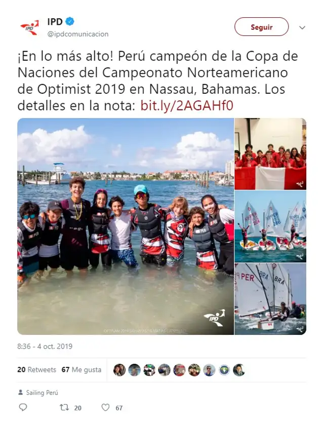 El Instituto Peruano del Deporte (IPD) felicitó a los campeones a través de sus redes sociales.