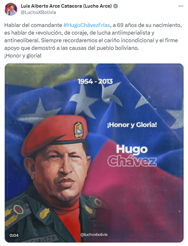 Asimismo, el actual presidente de Bolivia, 'Lucho' Arce, también le dedicó unas líneas. Foto: Luis Alberto Arce Catacora/Twitter