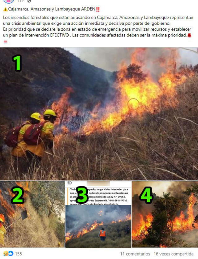  Desinformación sobre los incendios forestales en 2024. Foto: captura en Facebook.&nbsp;<br><br>    