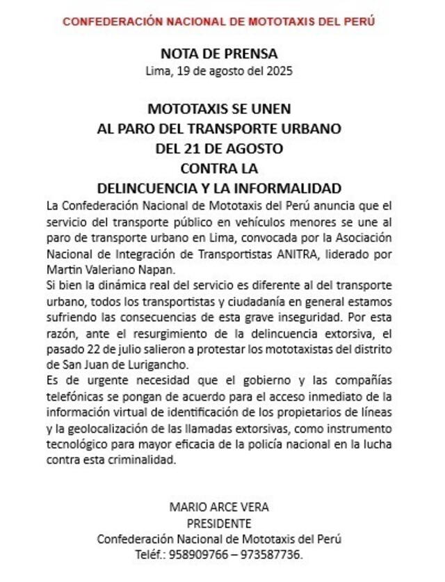  Mototaxis se unen al paro de trasnportistas de este 21 de agosto. Foto: difusión   