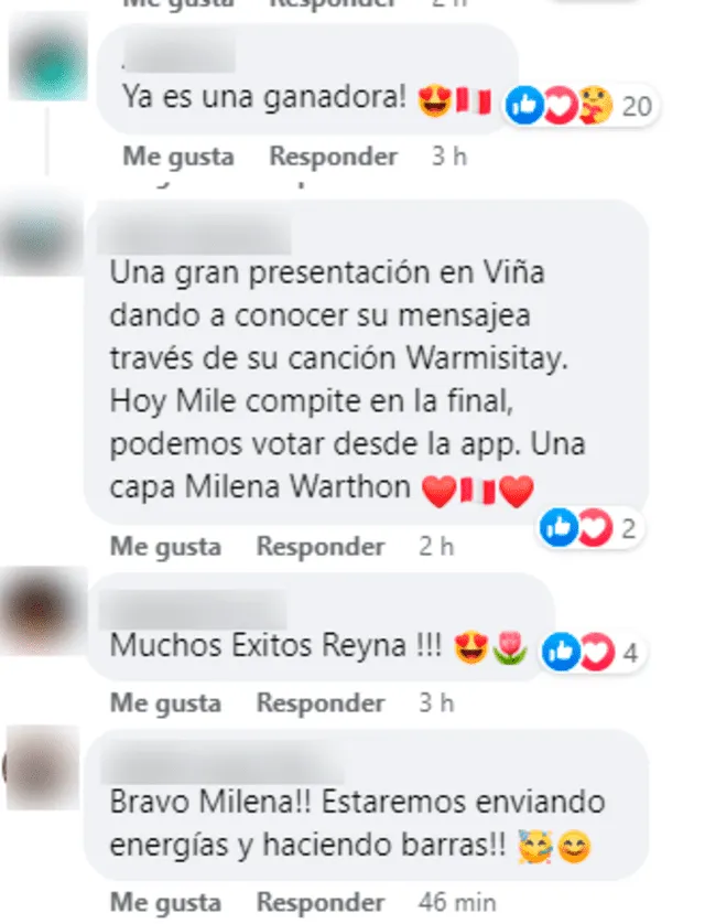 Peruanos apoyan a Milena Warthon en redes. Foto: captura de Facebook   