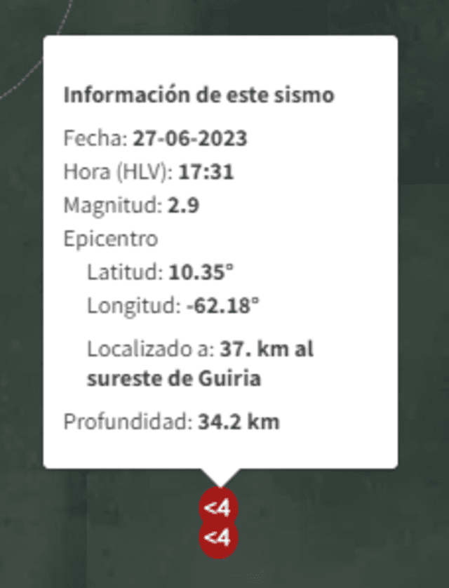 Último temblor registrado en Venezuela. Foto: Funvisis