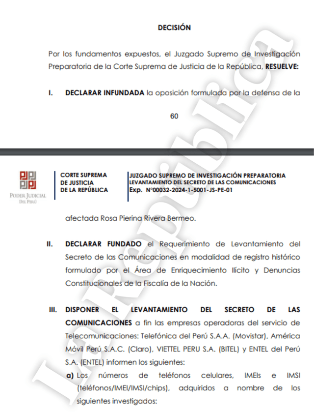  Resolución del Juzgado Supremo de Investigación Preparatoria emitida el 24 de julio. | Foto: La República.   