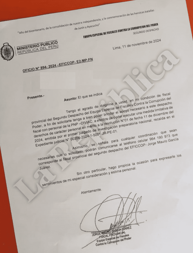 El fiscal Jorge García Juárez requiere a la PNP acciones de vigilancia con fines de detención sobre un caso que fue desestimado por el Eficcop. Foto: La República   