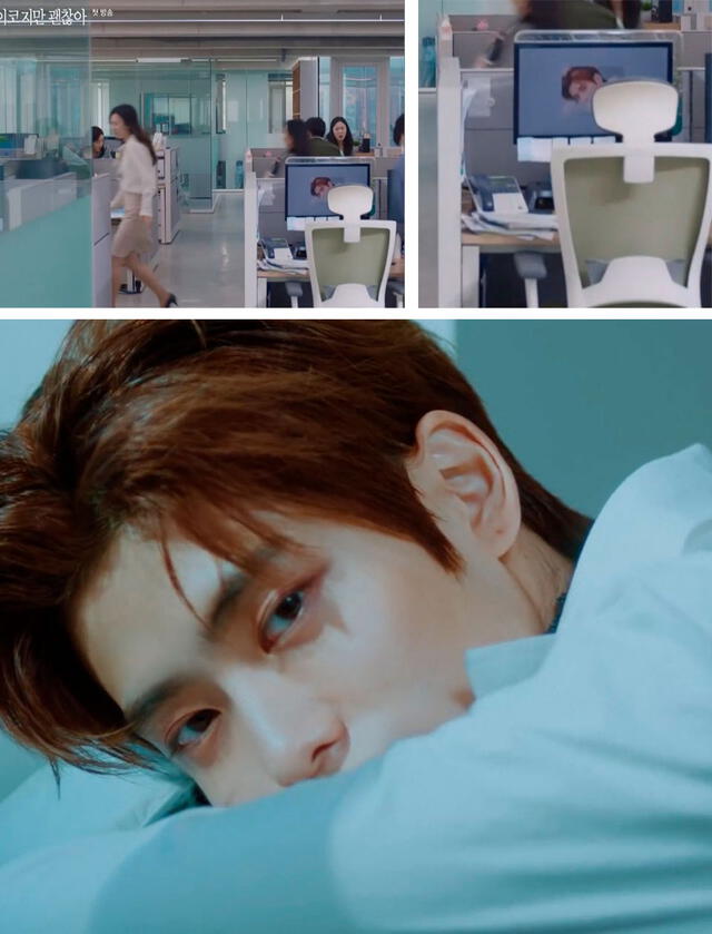 La imagen de Jaehyun (NCT) tomada del MV Try Again (SM Station) aparece como fondo de pantalla en una escena del dorama  It’s Okay Not To Be Okay. Crédito: Captura tvN.